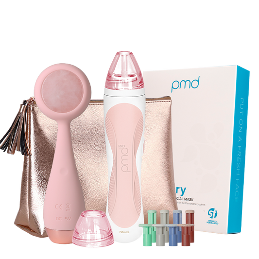 BNDL_loveyourskin_Blushrq?Love Your Skin Kit including Personal Microderm Pro in Blush, PMD Clean Pro RQ, Kennedy bag, Box of Reovery Masks